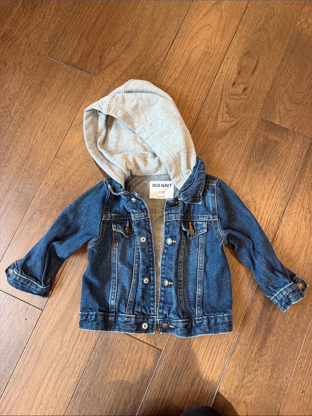 Old Navy Blue Denim Jacket with Hooded Sweatshirt Size 18-24 Months - C26-155